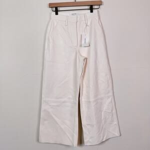 FRAME Wide Leg Cropped Lamb Leather Pants Bone White Size 00 NWT Minimalist